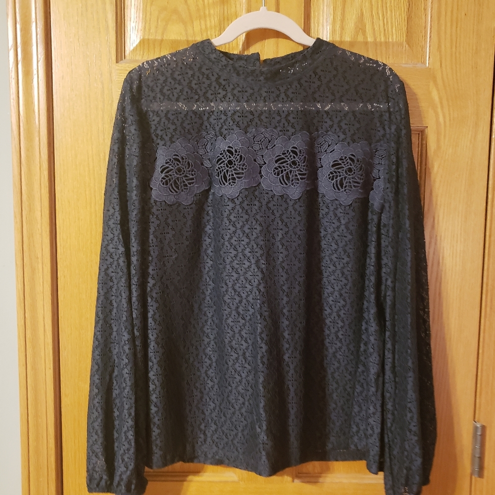 LOFT Charcoal Lace Top